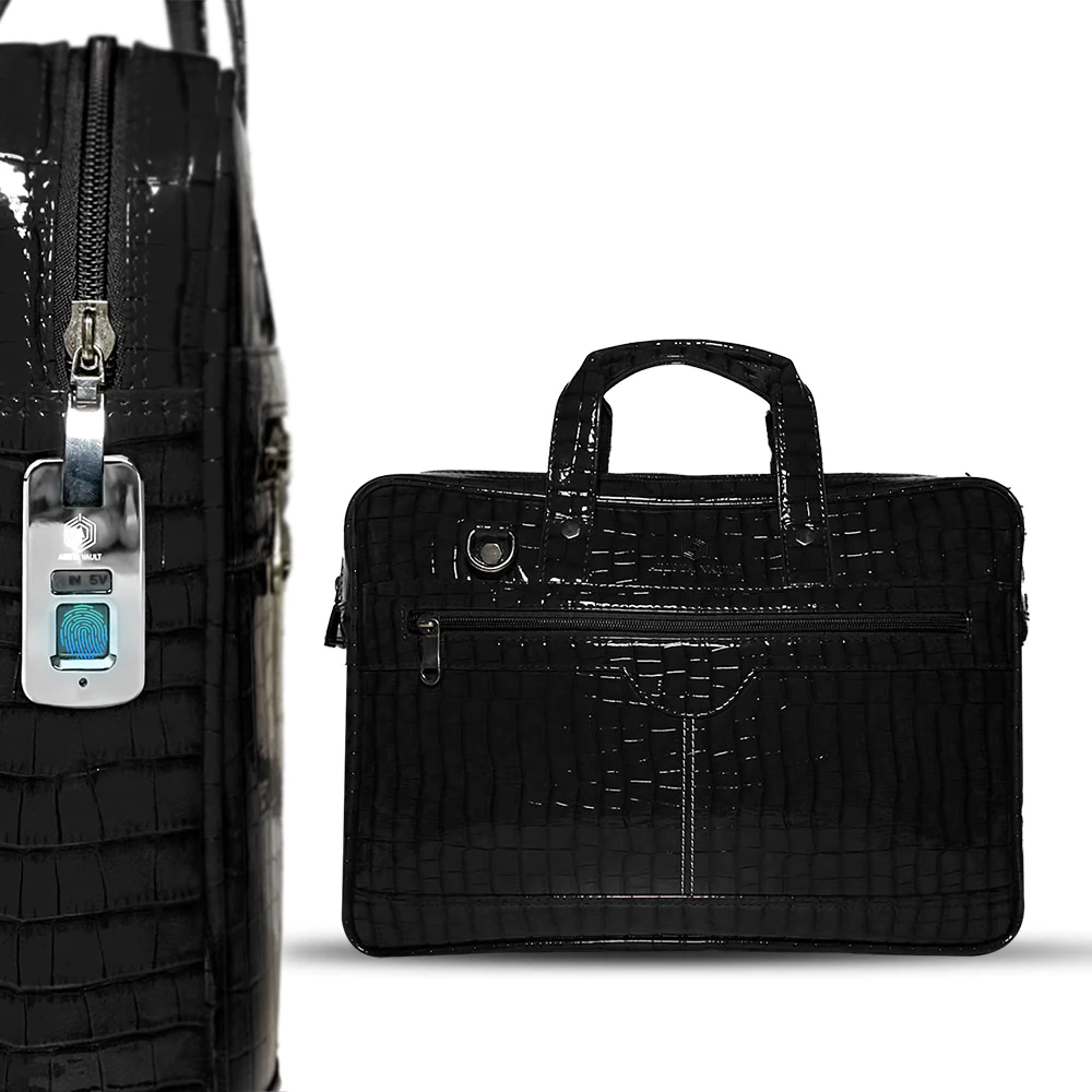 Arista Vault Croc-Textured Finger Lock Smart Laptop Bag Black