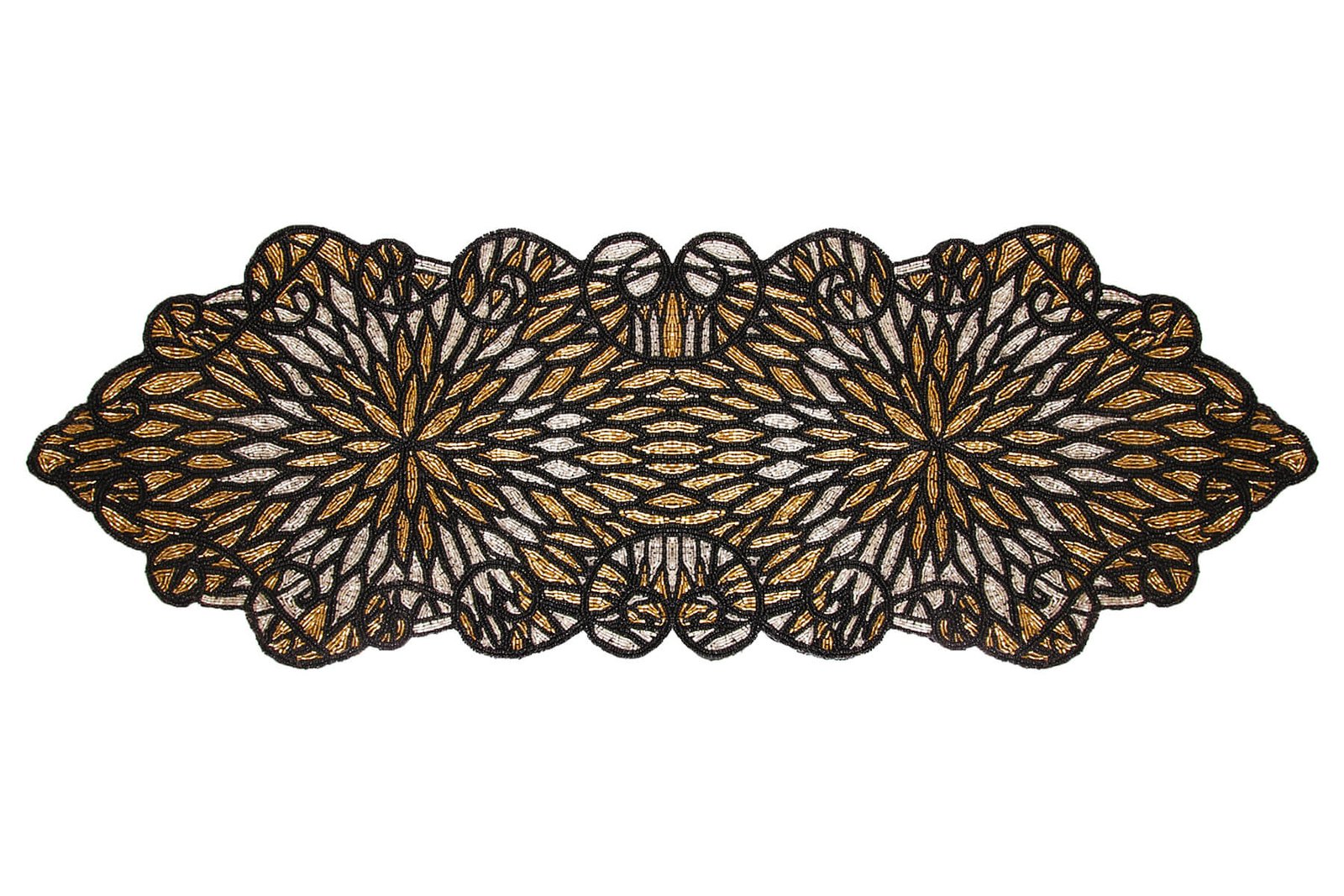 HANDMADE BEADED BLACK DINING TABLE RUNNER 91cm