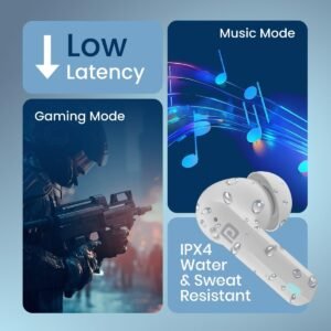 Portronics Harmonics Twins S11 Gaming Earbuds with Long Playtime,TWS Low Latency,Auto ENC Quad 4 Mics