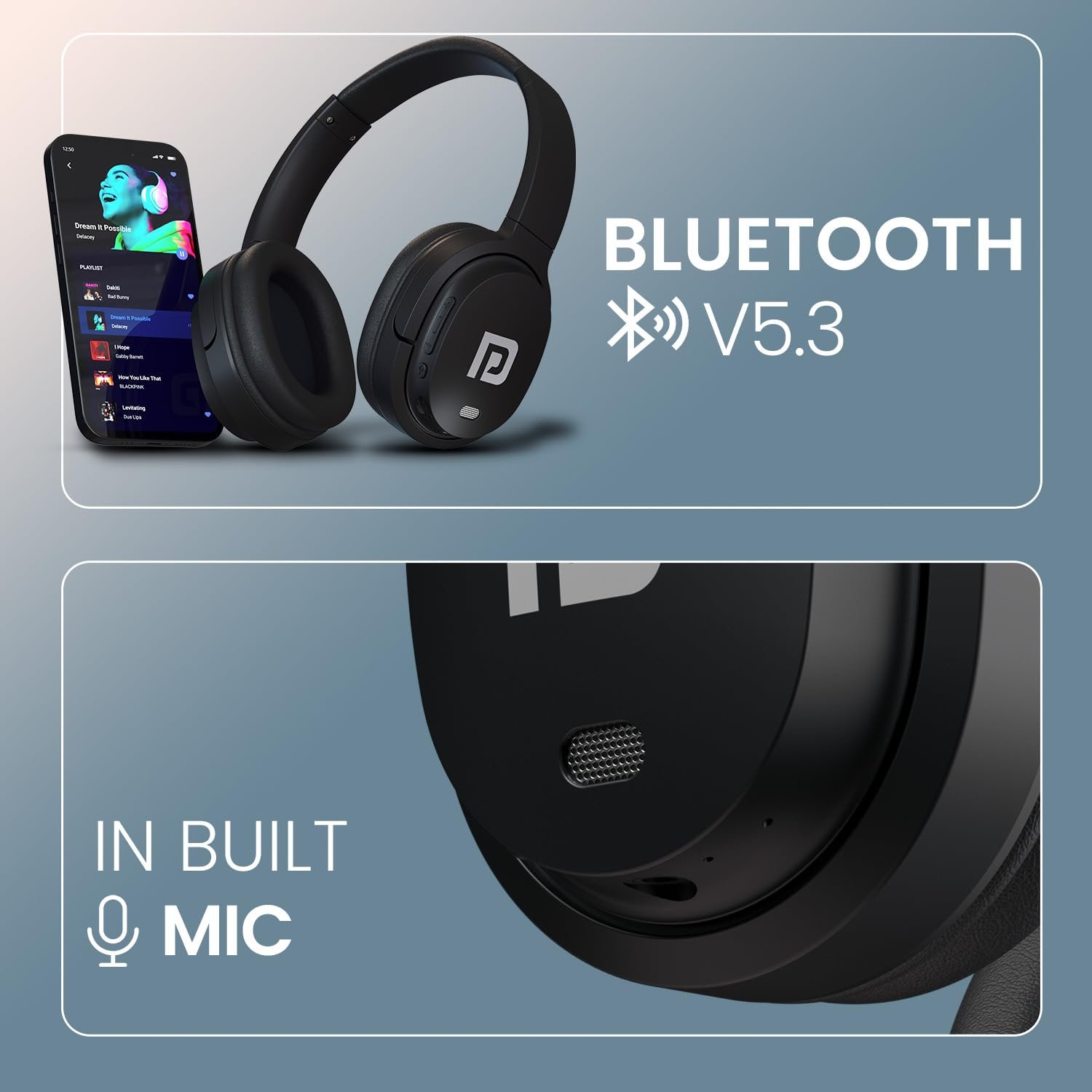 Portronics Muffs M4 Over Ear Bluetooth Headphone,40Hours Playtime,Powerful Bass,InBuilt Mic Bluetooth & Wired - Image 4