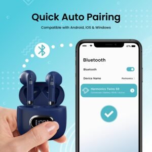 Portronics Harmonics Twins S9 TWS Wireless Earbuds with Upto 30H Playtime, Digital Display Bluetooth Gaming