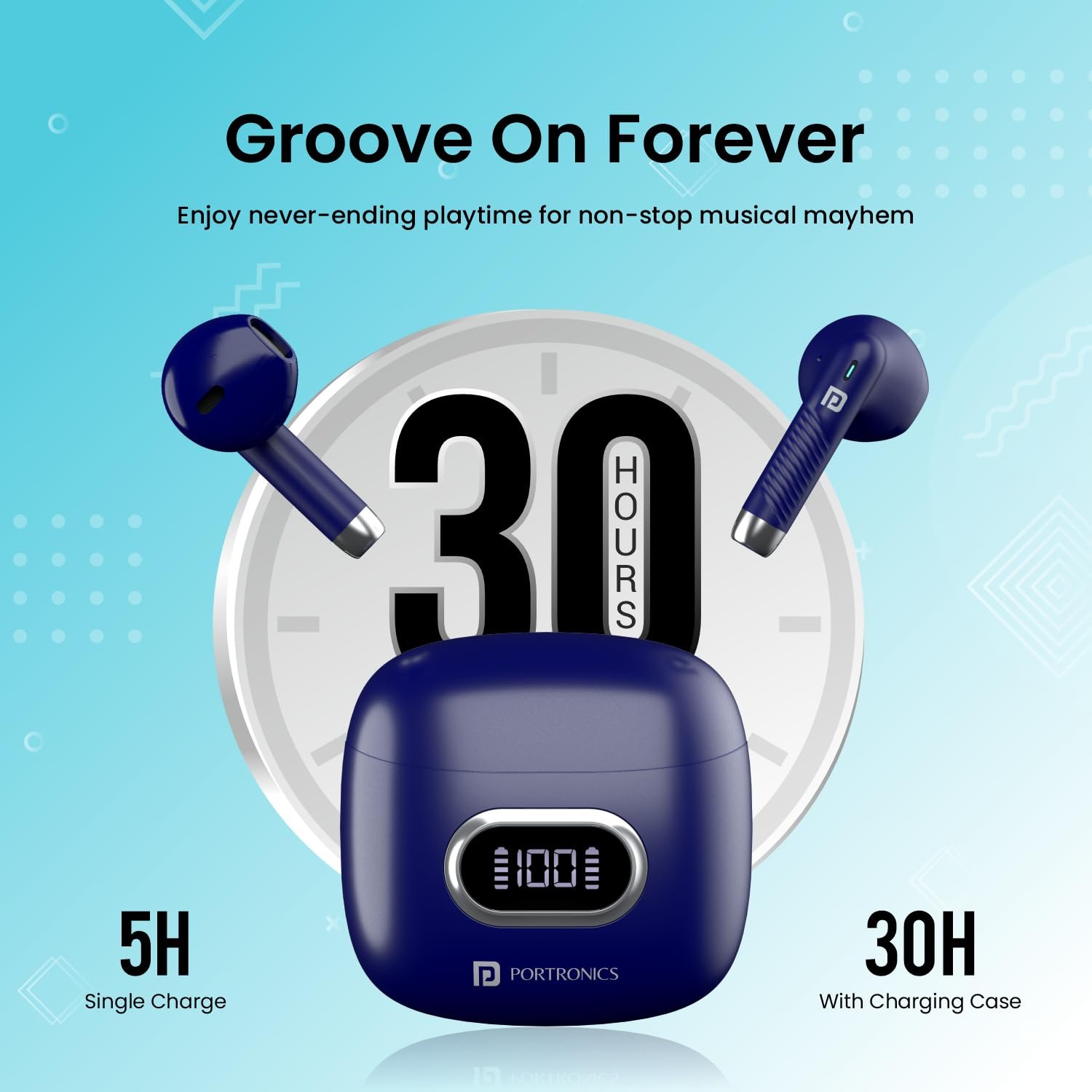 Portronics Harmonics Twins S9 TWS Wireless Earbuds with Upto 30H Playtime, Digital Display Bluetooth Gaming - Image 9