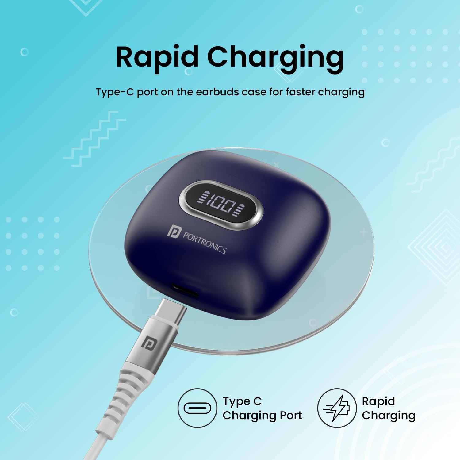 Portronics Harmonics Twins S9 TWS Wireless Earbuds with Upto 30H Playtime, Digital Display Bluetooth Gaming - Image 3