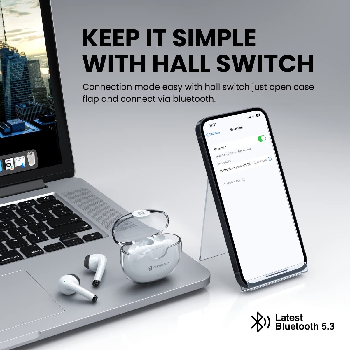 Portronics Harmonics Twins S4 Smart TWS Earbuds with Hall Switch Feature, 16Hrs Playtime, Type C Charging - Image 5