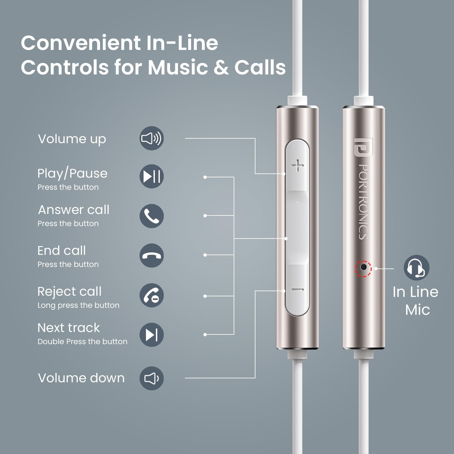 Portronics Conch Sigma A in Ear 3.5mm Wired Earphones,in Line HD Mic,14.2mm Driver Wired - Image 3