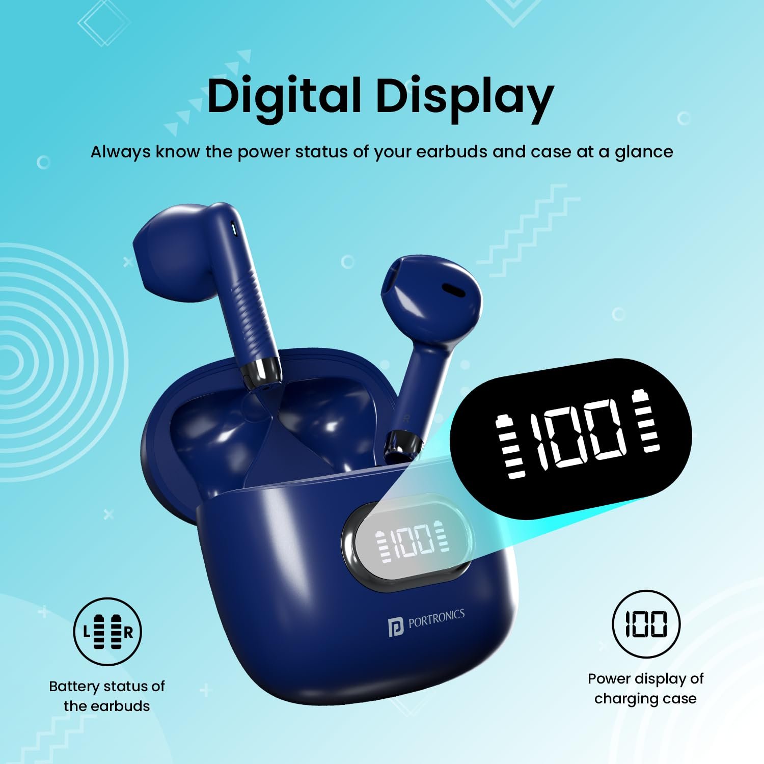 Portronics Harmonics Twins S9 TWS Wireless Earbuds with Upto 30H Playtime, Digital Display Bluetooth Gaming - Image 8