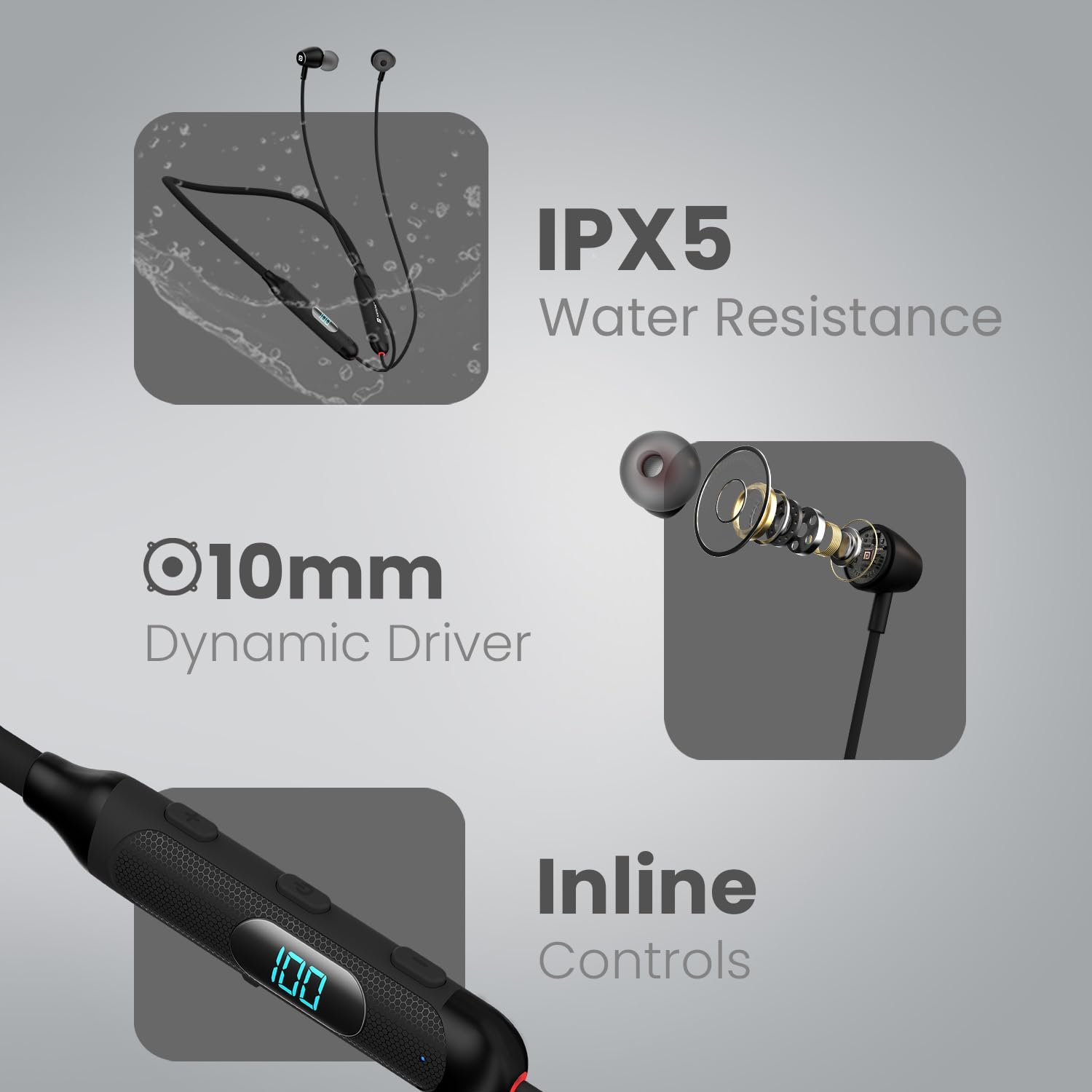 Portronics Harmonics Z8 Neckband with 40H Playtime,Game Mode,Magnetic On/Off,LED Display Bluetooth - Image 3