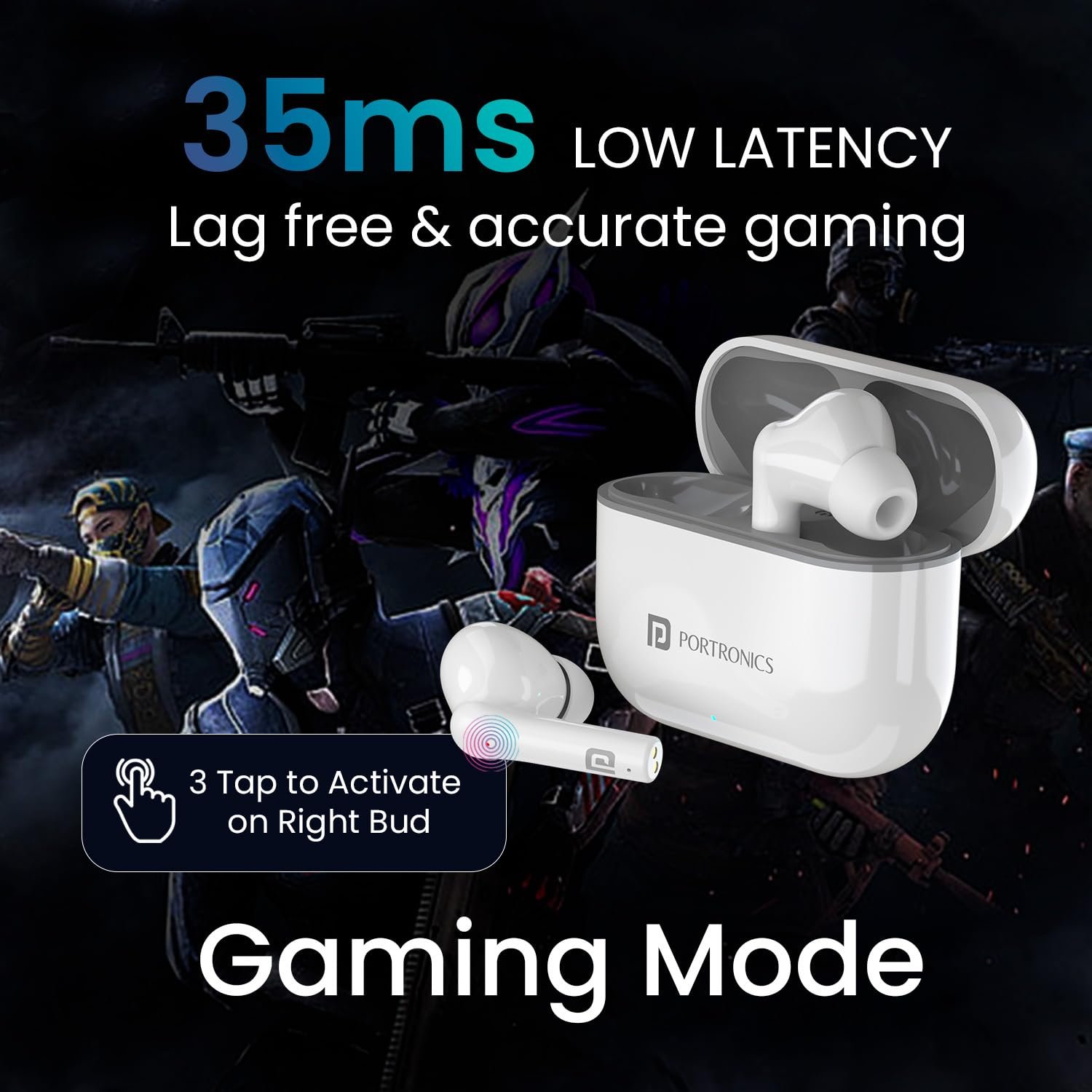 Portronics Harmonics Twins S6 Smart TWS Earbuds,50Hrs Playtime, Auto ENC,ASAP Charge,5.3v Bluetooth - Image 8