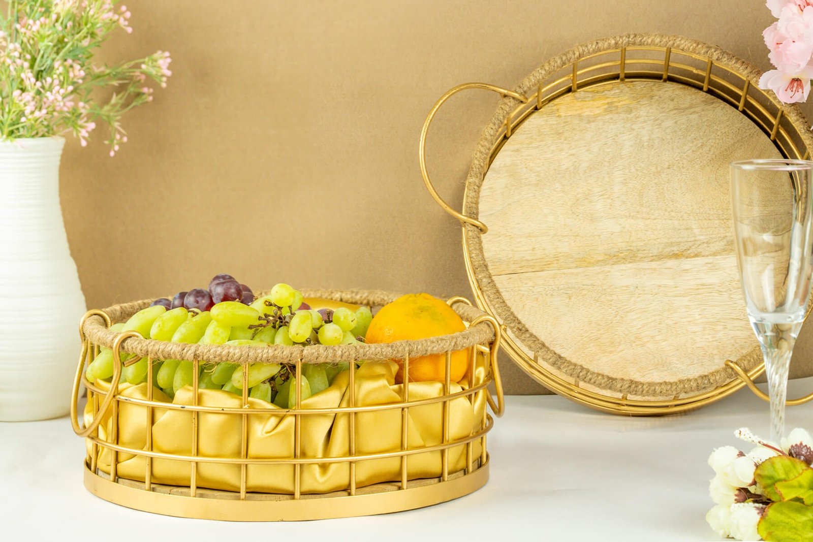 WOODEN HAMPER BASKET WITH JUTE DETAILING