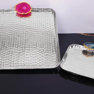 SILVER ROUNDED SQUARE AGATE STONE PLATTER