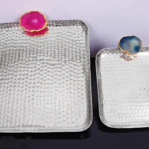 SILVER ROUNDED SQUARE AGATE STONE PLATTER