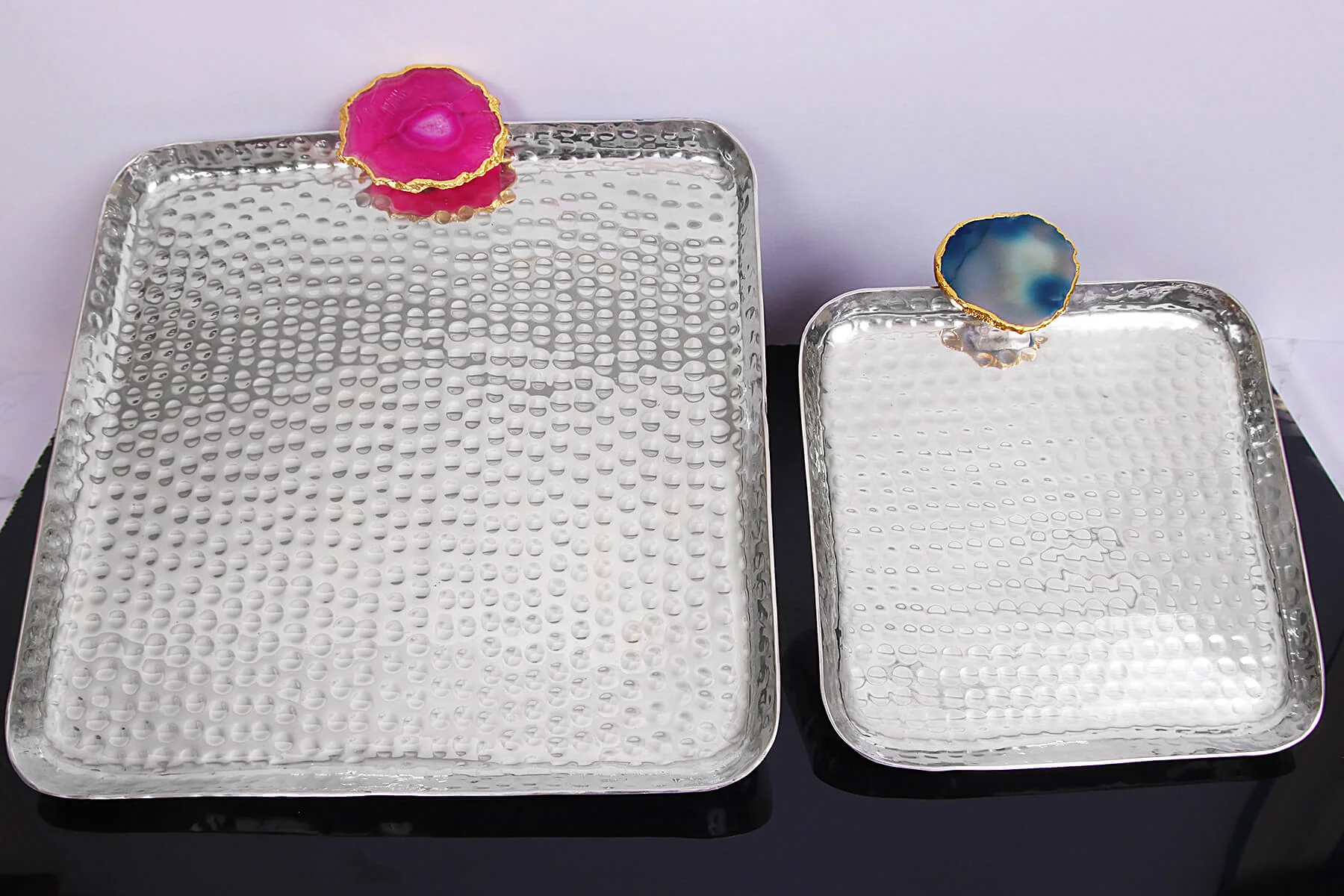 SILVER ROUNDED SQUARE AGATE STONE PLATTER - Image 3