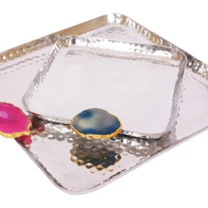 SILVER ROUNDED SQUARE AGATE STONE PLATTER
