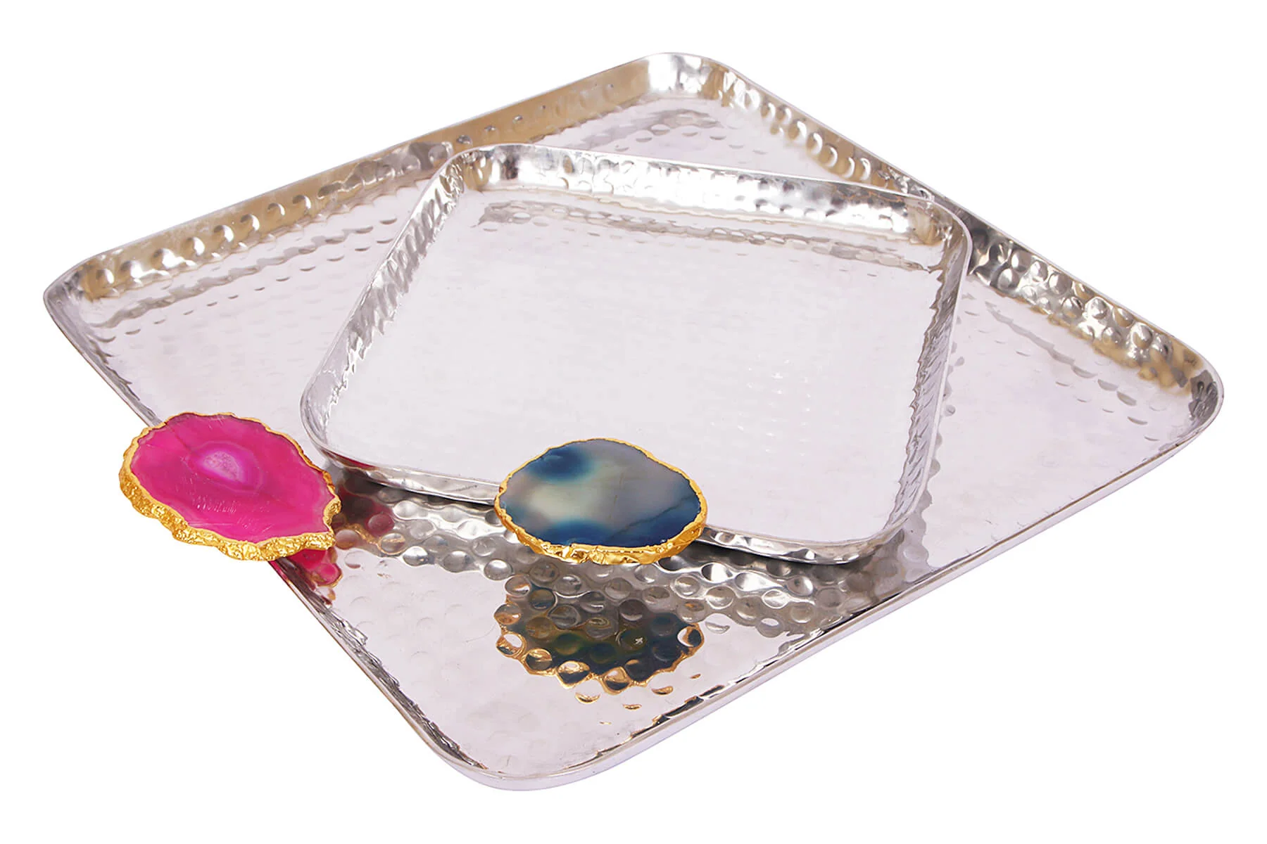 SILVER ROUNDED SQUARE AGATE STONE PLATTER - Image 2