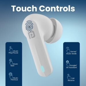 Portronics Harmonics Twins S11 Gaming Earbuds with Long Playtime,TWS Low Latency,Auto ENC Quad 4 Mics